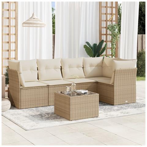 Set Divano da Giardino 6 pz con Cuscini Beige in Polyrattan - Foto 2
