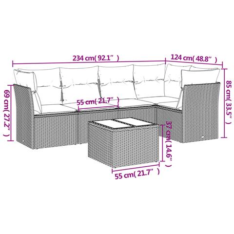 Set Divano da Giardino 6 pz con Cuscini Beige in Polyrattan - Foto 3