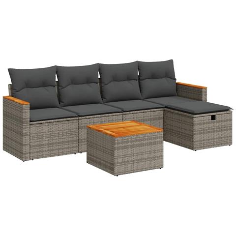 Set Divano da Giardino 6 pz con Cuscini Grigio in Polyrattan - Foto 1