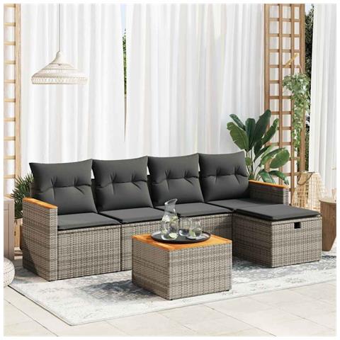 Set Divano da Giardino 6 pz con Cuscini Grigio in Polyrattan - Foto 2