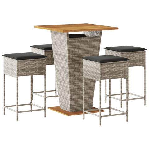 Set Bar da Giardino 5 pz con Cuscini in Polyrattan Grigio - Foto 1