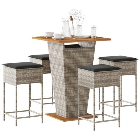 Set Bar da Giardino 5 pz con Cuscini in Polyrattan Grigio - Foto 2