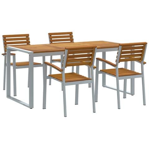 Set da Pranzo da Giardino in Legno Massello di Acacia e Metallo - Foto 1