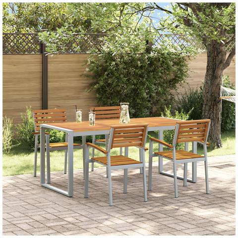 Set da Pranzo da Giardino in Legno Massello di Acacia e Metallo - Foto 2