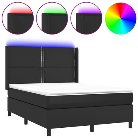 Giroletto a Molle con Materasso e LED Nero 140x200cm Similpelle - Foto 1