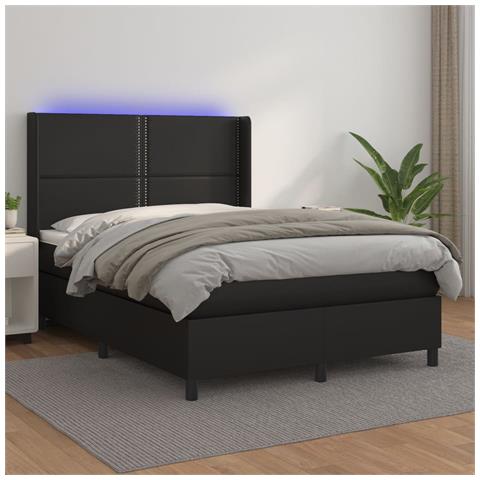 Giroletto a Molle con Materasso e LED Nero 140x200cm Similpelle - Foto 2