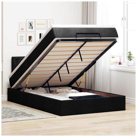 Pouf Letto con Materasso Nero 120x190 cm in Tessuto - Foto 2