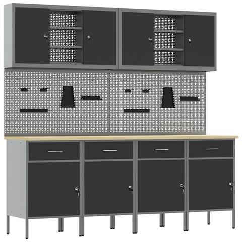 Set di Mobile da Lavoro e Pannello per Perforazione da 10 Pezzi in MDF e Metallo Nero - Foto 1