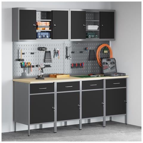 Set di Mobile da Lavoro e Pannello per Perforazione da 10 Pezzi in MDF e Metallo Nero - Foto 2