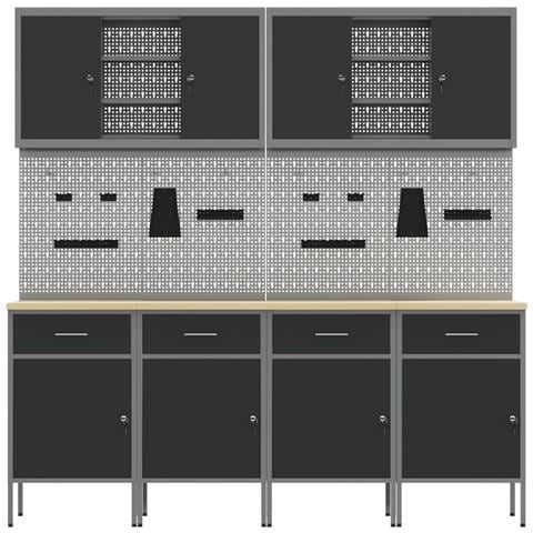 Set di Mobile da Lavoro e Pannello per Perforazione da 10 Pezzi in MDF e Metallo Nero - Foto 8