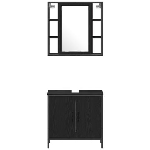 Set di Mobili per Bagno in 4 Pezzi Rovere Nero Legno Ingegnerizzato - Foto 9