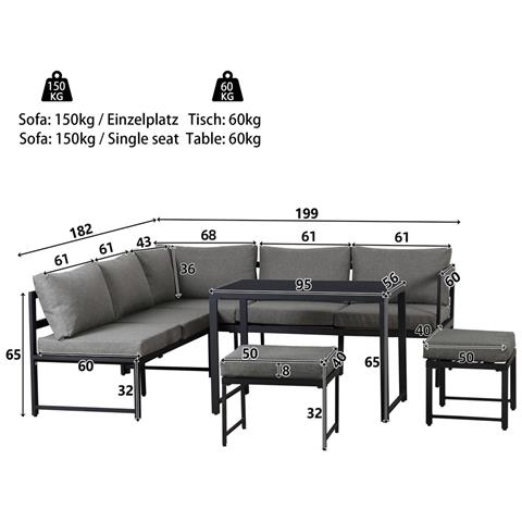 Set Di Sedie A Sdraio Da Giardino, Dinette In Alluminio, Con Funzione Reclinabile, Incl. Morbido Cuscino Di Seduta E Schienale, Grigio - Foto 2