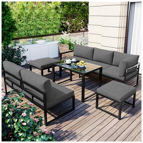 Set Di Sedie A Sdraio Da Giardino, Dinette In Alluminio, Con Funzione Reclinabile, Incl. Morbido Cuscino Di Seduta E Schienale, Grigio - Foto 4