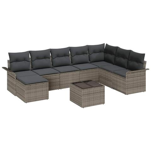 Set Divano da Giardino con cuscino 9 pcs Nero Poly Rattan - Foto 1