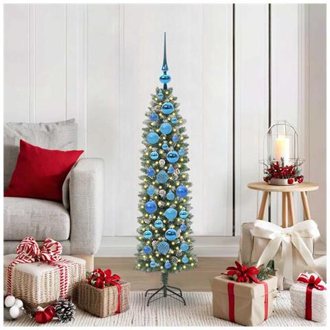 Albero di Natale Artificiale Sottile Verde e Bianco 120 cm - Foto 2