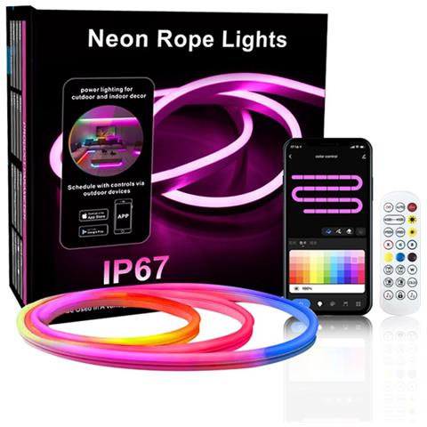 Striscia Neon Flessibile Rgbic Da 10m, Wifi Tuya Compatibile, Controllo Vocale, Ip67 Impermeabile - Foto 1