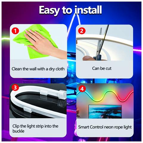 Striscia Neon Flessibile Rgbic Da 10m, Wifi Tuya Compatibile, Controllo Vocale, Ip67 Impermeabile - Foto 2