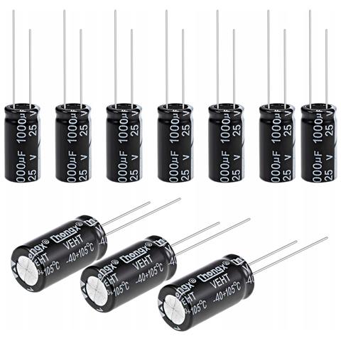 Condensatore Elettrolitico Low Esr 1000uf 25v - Alta Efficienza, Dimensioni 10x20mm, Passo 5mm, Temperatura -40°c A +105°c, Set Di 10 Pezzi - Foto 1