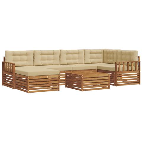 Set di divani da esterno con cuscino 7 pcs Naturale e Beige - Foto 1