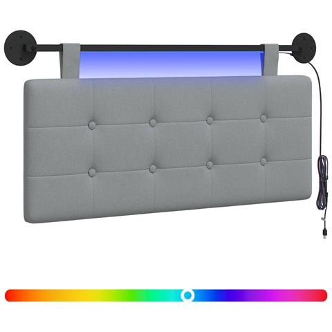 Testiera sospesa Con luce LED Grigio Chiaro Tessuto - Foto 1