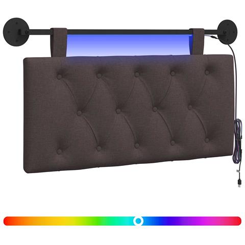 Testiera sospesa Con luce LED Marrone Scuro Tessuto - Foto 1
