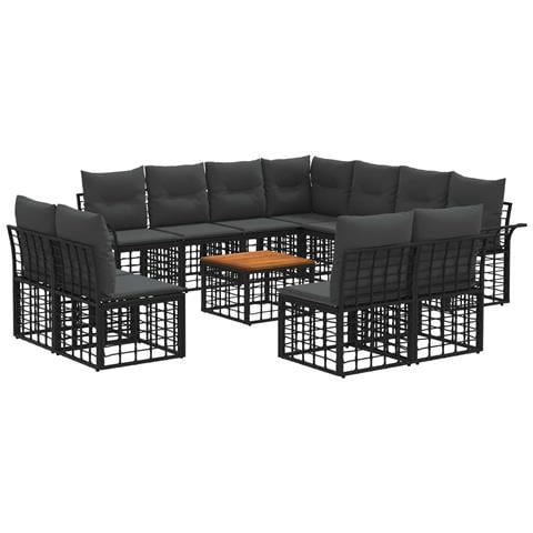 Set di divani da esterno 12 pcs Nero e Grigio scuro Poliestere - Foto 1
