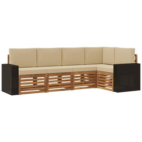 Set divano sezionale con cuscino 5 pcs Naturale e Beige - Foto 1