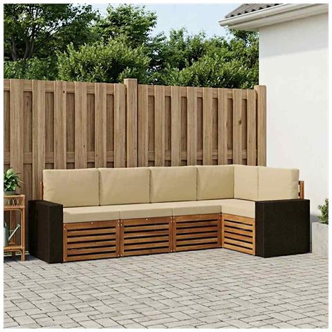 Set divano sezionale con cuscino 5 pcs Naturale e Beige - Foto 2