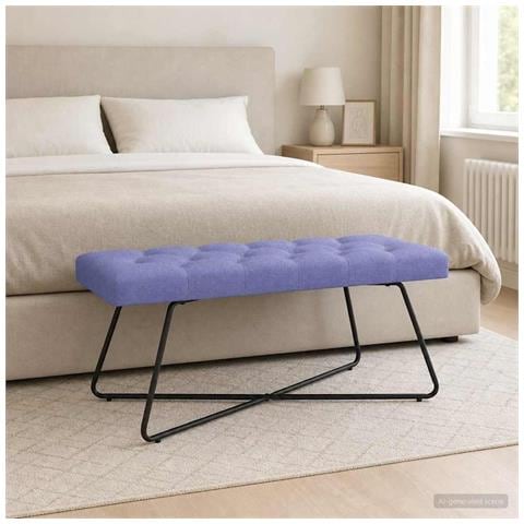 Panchina con bottoni imbottiti Blu jeans 110 x 40 x 46 cm - Foto 2