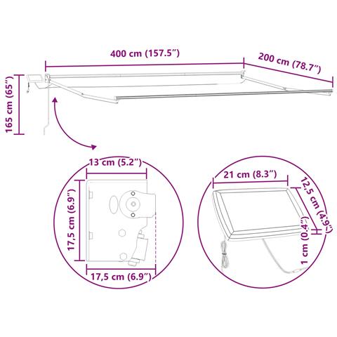 Tenda retrattile manuale con LED Borgogna e Antracite 4 x 2 m - Foto 10