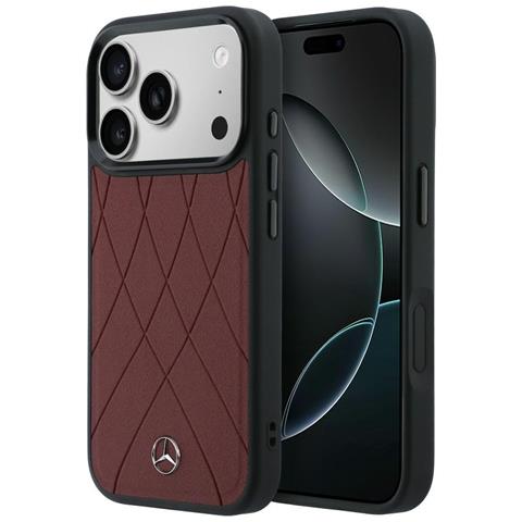 Custodia Rossa In Pelle Mercedes-benz Con Linee Incrociate Magsafe Per Iphone 17 Pro Max - Foto 2