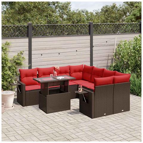 Set Divani da Giardino 9 pz con Cuscini Marrone in Polyrattan - Foto 2