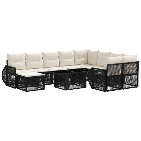 Set Divano da Giardino 11 pz Nero e Bianco Crema polyrattan - Foto 1