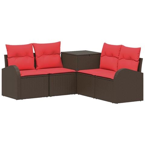 Set di divani 5 pz Marrone e Rosso Rattan sintetico e Acciaio - Foto 1