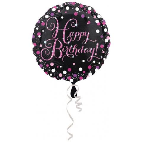 Amscan - Palloncino Alluminio Happy Birthday Nero E Fucsia - Foto 1
