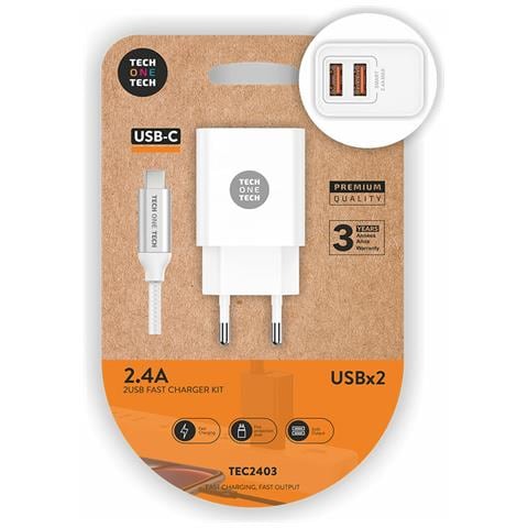 Caricatore A Doppia Parete Techonetech + Cavo Usb-a Su Usb-c 1m Rivestito In Nylon Intrecciato - Foto 1