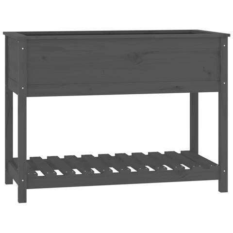 Fioriera Con Mensola Grigia 111,5x54x81 Cm Legno Massello Pino - Foto 2