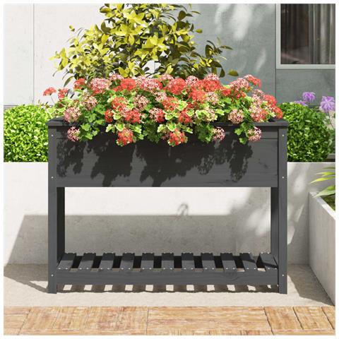 Fioriera Con Mensola Grigia 111,5x54x81 Cm Legno Massello Pino - Foto 3