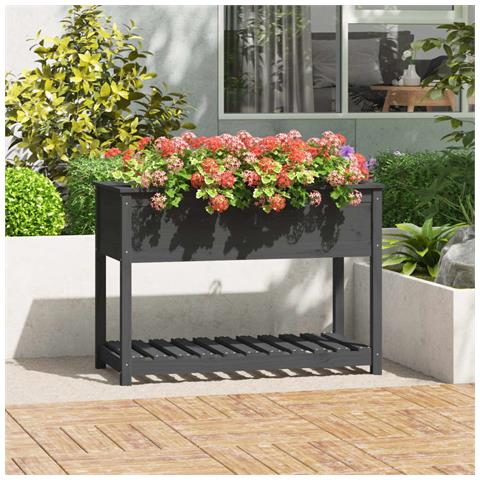 Fioriera Con Mensola Grigia 111,5x54x81 Cm Legno Massello Pino - Foto 1