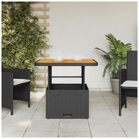 Tavolo Da Giardino Nero 80x80x71cm In Polyrattan E Legno Acacia - Foto 3