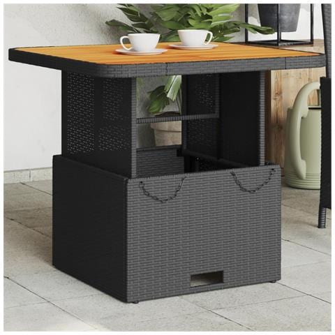 Tavolo Da Giardino Nero 80x80x71cm In Polyrattan E Legno Acacia - Foto 1