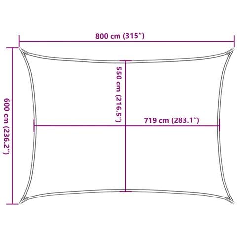 Vela Parasole 160 G /m Rettangolare Grigio Chiaro 6x8 M In Hdpe - Foto 2