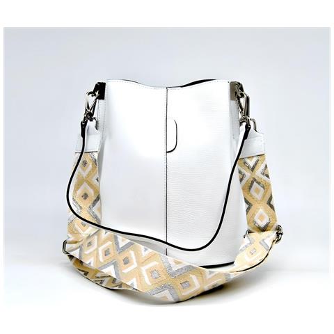 Borsa A Tracolla Venezia - Bianco - Pelle Di Vitello Dollaro - 24x16,5x27,5 Cm - Foto 2