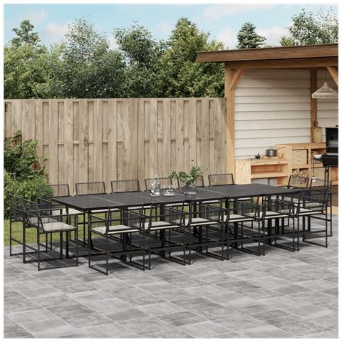 Set Da Pranzo Da Giardino 17 Pz Con Cuscini Nero In Polyrattan - Foto 8