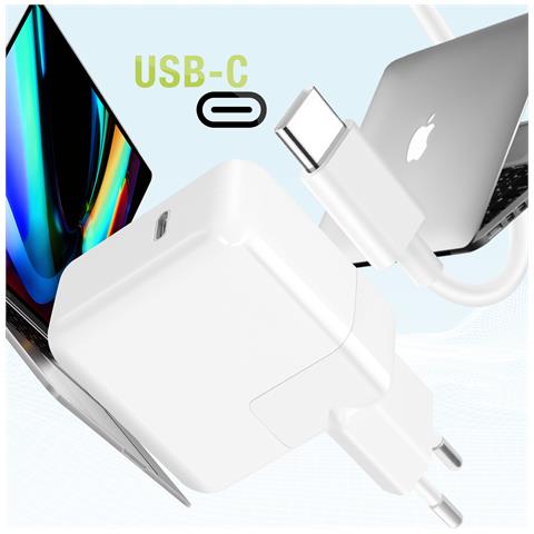 Caricabatterie Usb-c Per Macbook Carica Rapida 30w Cavo 1 Metro E 70, Bianco - Foto 2