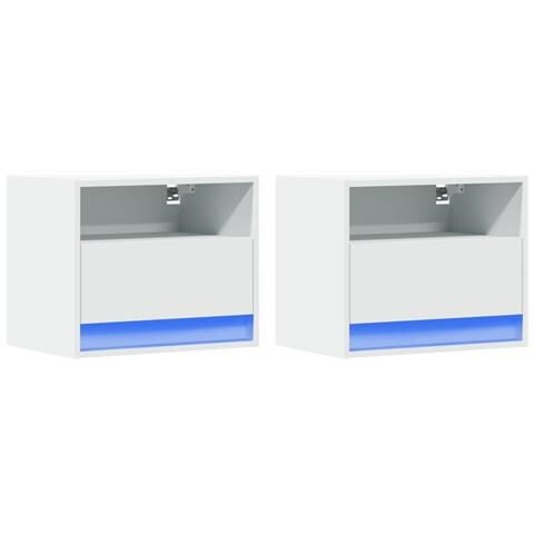 Comodini A Parete Con Luci Led 2 Pz Bianchi - Foto 3