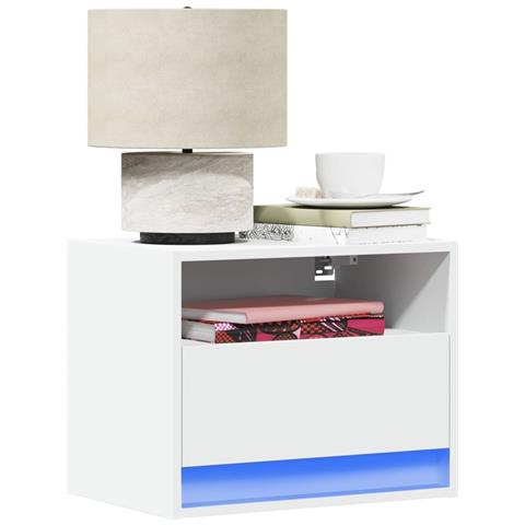 Comodini A Parete Con Luci Led 2 Pz Bianchi - Foto 1