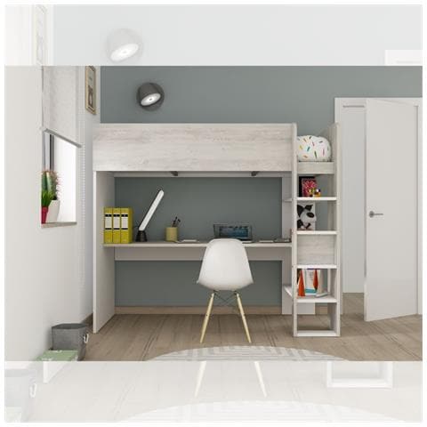 Cameretta 2278 Con Letto A Soppalco Con Scrivania Sottostante Colore Bianco E Bianco Consumato - Foto 1