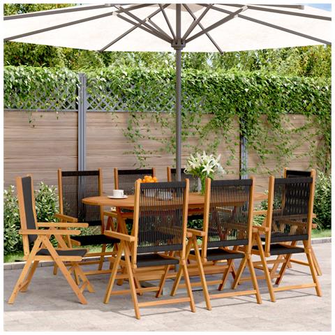 Sedie da Giardino Reclinabili 8pz Nere Legno Massello di Acacia - Foto 2