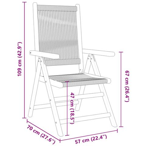 Sedie da Giardino Reclinabili 8pz Nere Legno Massello di Acacia - Foto 10